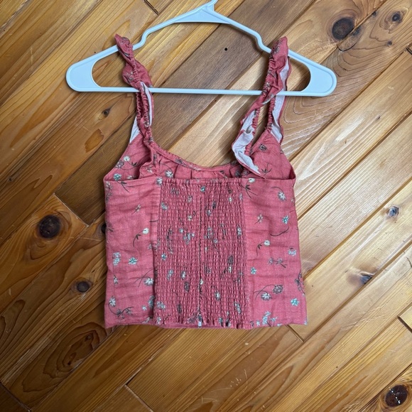 Floral Ruffle Linen Trim Top in Pink Size XS - Picture 3 of 5